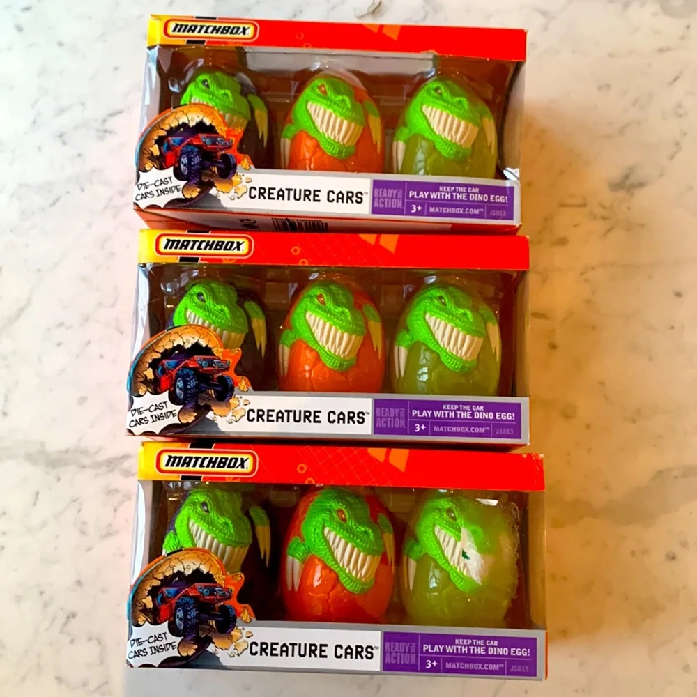 Matchbox Creature Cars with 3 Dino Eggs and 3 Die-Cast Cars, Bundle of 3